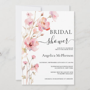 INVITATION BOHO PINK BLUSH FLEURS A L'AQUARELLE ENTERREMENT D