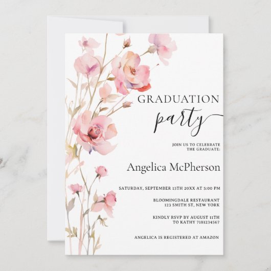 INVITATION BOHO PINK BLUSH WATERCOLOR FLEURS DIPLÔME (Devant)