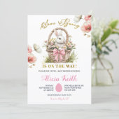 Invitation Boho Pink Bow Floral Easter Bunny Baby Shower (Debout devant)