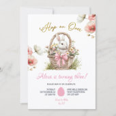 Invitation Boho Pink Bow Floral Easter Bunny Birthday (Devant)