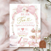 Invitation Boho Pink Bow Pearl Thé pour deux Anniversaire