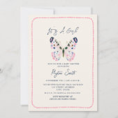 Invitation Boho Pink Butterfly Doodle Bordure Baby shower fil (Devant)