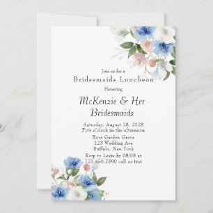 Invitation Boho Pink et Blue Peony Bridesservantes Déjeuner