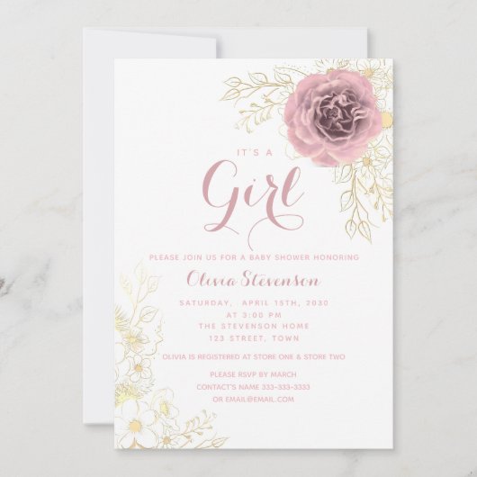 Invitation Boho Pink et Gold Baby shower (Devant)