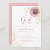 Invitation Boho Pink et Gold Baby shower (Devant / Derrière)
