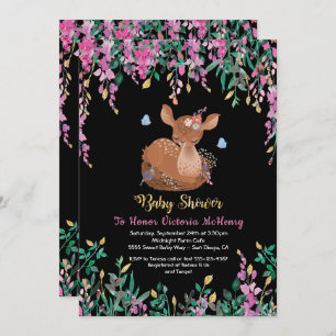 Invitation Boho Pink Floral Baby Deer Shower