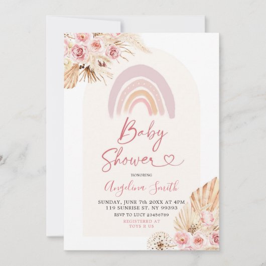 Invitation Boho Pink Floral Baby shower (Devant)