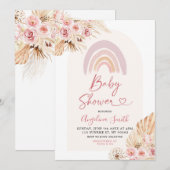 Invitation Boho Pink Floral Baby shower (Devant / Derrière)