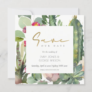INVITATION BOHO PINK FLORAL CACTI FOLIAGE ENREGISTRER LA DATE