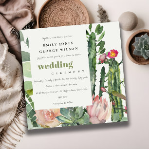 INVITATION BOHO PINK FLORAL CACTI FOLIAGE MARIAGE DE COULEUR 
