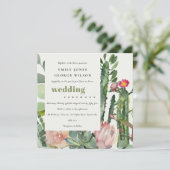 INVITATION BOHO PINK FLORAL CACTI FOLIAGE MARIAGE DE COULEUR  (Debout devant)