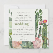 INVITATION BOHO PINK FLORAL CACTI FOLIAGE MARIAGE DE COULEUR  (Devant)