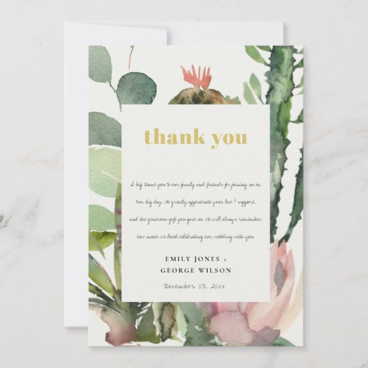 INVITATION BOHO PINK FLORAL CACTI FOLIAGE MARIAGE MERCI (Devant)