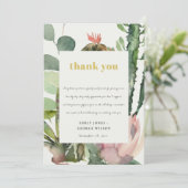 INVITATION BOHO PINK FLORAL CACTI FOLIAGE MARIAGE MERCI (Debout devant)