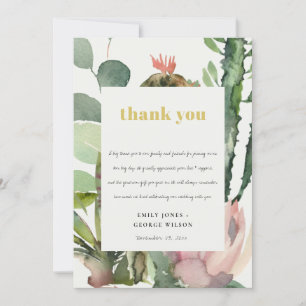 INVITATION BOHO PINK FLORAL CACTI FOLIAGE MARIAGE MERCI