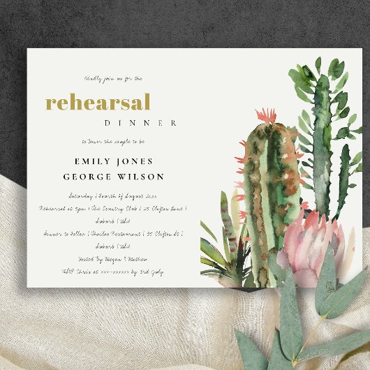 INVITATION BOHO PINK FLORAL CACTI FOLIAGE RÉPÉTITION DÎNER