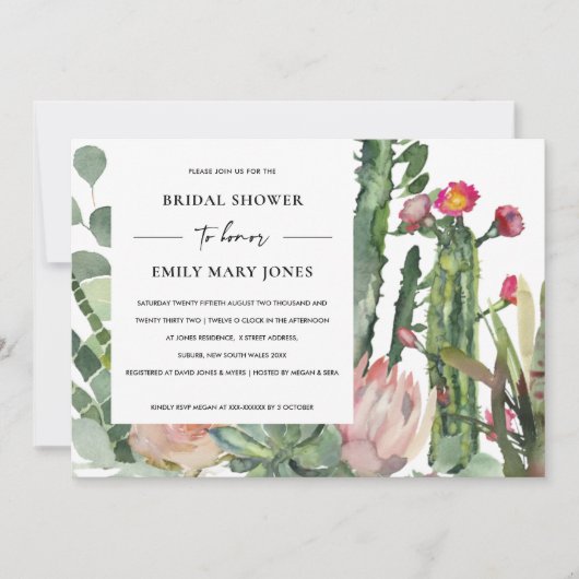 INVITATION BOHO PINK FLORAL CACTUS FOLIAGE FÊTE DES MARIÉES (Devant)