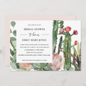 INVITATION BOHO PINK FLORAL CACTUS FOLIAGE FÊTE DES MARIÉES (Devant / Derrière)