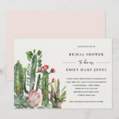 INVITATION BOHO PINK FLORAL DESERT CACTI FAUNA FÊTE DES MARIÉ (Devant / Derrière)