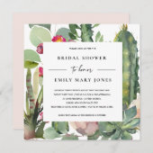 INVITATION BOHO PINK FLORAL DESERT CACTI FAUNA FÊTE DES MARIÉ (Devant / Derrière)