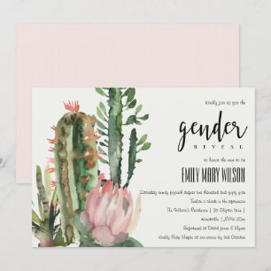 INVITATION BOHO PINK FLORAL DESERT CACTI FAUNA GENDER REVETIN