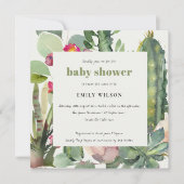 INVITATION BOHO PINK FLORAL DESERT CACTI FOLIAGE BABY SHOWER (Devant)