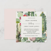 INVITATION BOHO PINK FLORAL DESERT CACTI FOLIAGE BABY SHOWER (Devant / Derrière)
