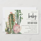 INVITATION BOHO PINK FLORAL DESERT CACTI FOLIAGE BABY SHOWER (Devant)