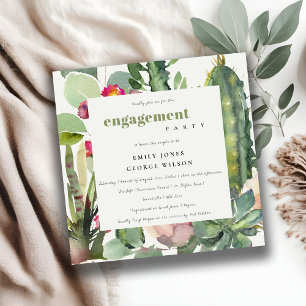 INVITATION BOHO PINK FLORAL DESERT CACTI FOLIAGE FIANÇAILLES