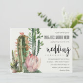 INVITATION BOHO PINK FLORAL DESERT CACTI FOLIAGE MARIAGE (Debout devant)