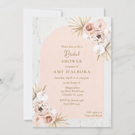 Invitation Boho Pink Floral Digital Fête des mariées Party (Devant)