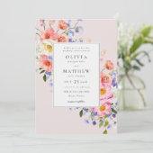 Invitation Boho Pink Floral Mariage (Debout devant)
