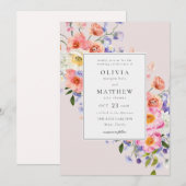 Invitation Boho Pink Floral Mariage (Devant / Derrière)