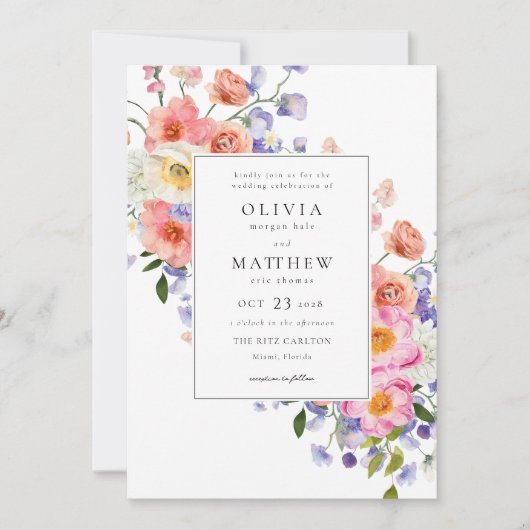 Invitation Boho Pink Floral Mariage (Devant)