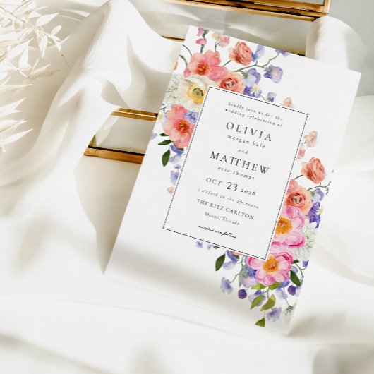 Invitation Boho Pink Floral Mariage