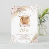 Invitation Boho Pink Floral Pampas Grass Highland Cow Party (Debout devant)