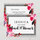 Invitation Boho Pink Floral Serez-vous ma femme d'honneur (Devant / Derrière)