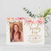 Invitation Boho Pink Gold Floral Dreamcatcher 21e anniversair (Debout devant)