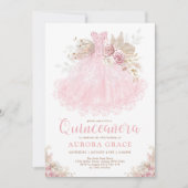 Invitation Boho Pink Gold Quinceañera Princesse Robe Annivers (Devant)
