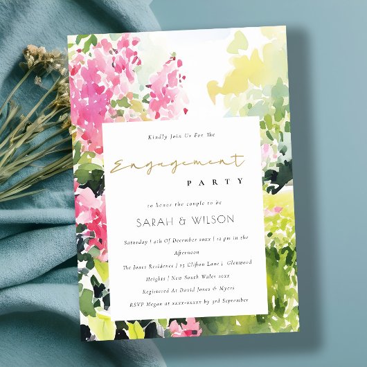Invitation Boho Pink Green Bougainvillea Fiançailles