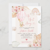 Invitation Boho Pink Hot Air Balloon Floral Baby shower Invit (Devant)