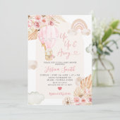 Invitation Boho Pink Hot Air Balloon Floral Baby shower Invit (Debout devant)