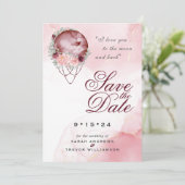 Invitation Boho Pink Maroon Moon Mandala Enregistrer la date (Debout devant)