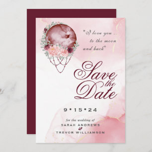 Invitation Boho Pink Maroon Moon Mandala Enregistrer la date