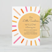 Invitation Boho Pink Notre Petit Soleil Fête Anniversaire (Debout devant)