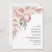 Invitation Boho Pink Peonies & Pampas Grass Mariage Floral (Devant)