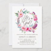 Invitation Boho Pink Peonies Wreath C'est une fille Baby show (Devant)