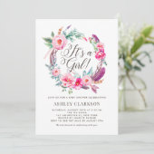 Invitation Boho Pink Peonies Wreath C'est une fille Baby show (Debout devant)