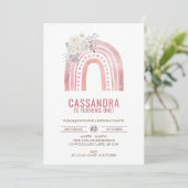 Invitation Boho Pink Rainbow Anniversaire, Rose 1er anniversa (Debout devant)