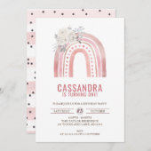 Invitation Boho Pink Rainbow Anniversaire, Rose 1er anniversa (Devant / Derrière)